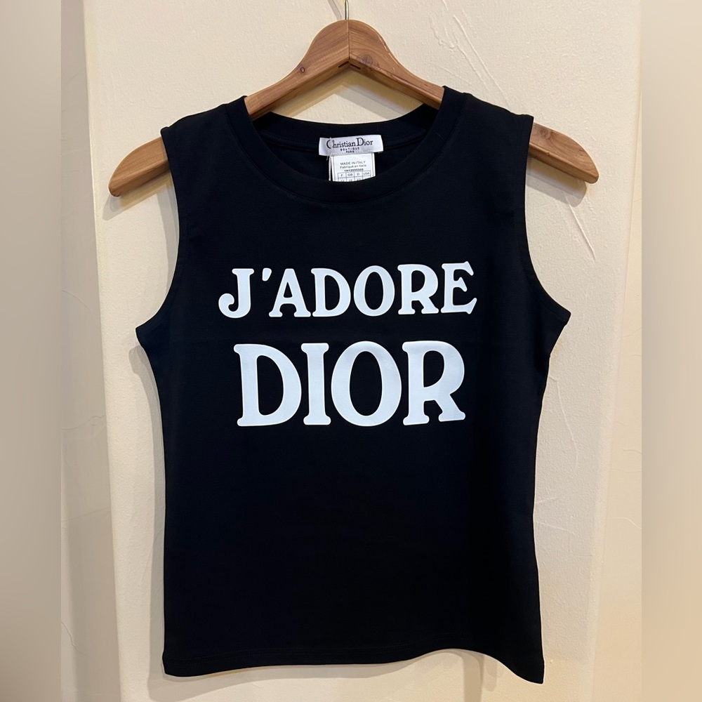 J'ADORE Dior Logo Tank Top muscle t shirt Size EU 38-40 US size 12 white/black